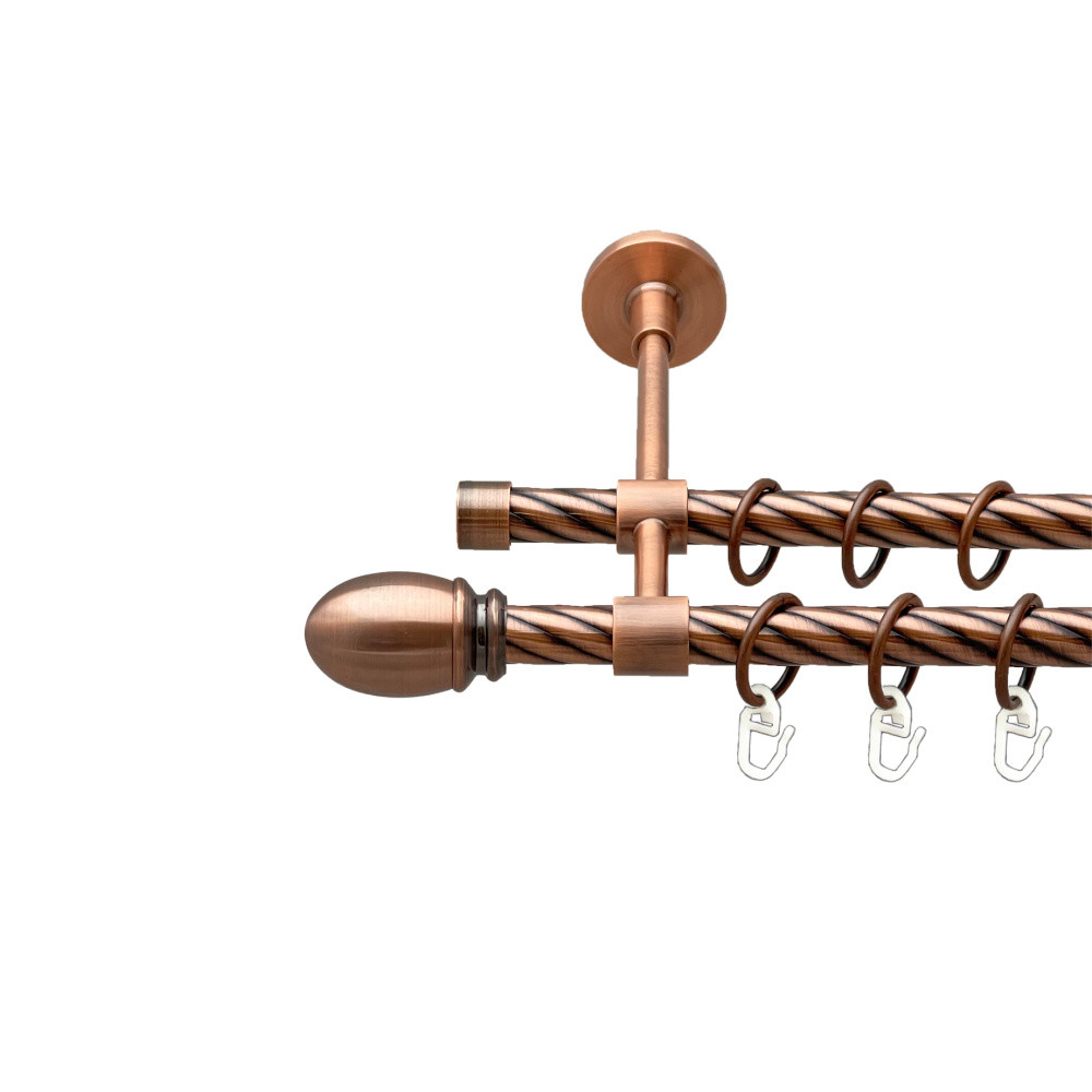 Карниз Orvit Белуно металевий дворядний закритий скручена труба кільце металеве Мідь 16\16 мм 200 см (00-00025268), фото 1