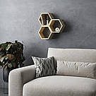 Практична настінна полиця з 3 відділеннями для книг та декору кімнати, дерев'яні полиці соти на стіну 490 мм, фото 2