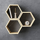 Практична настінна полиця з 3 відділеннями для книг та декору кімнати, дерев'яні полиці соти на стіну 490 мм, фото 3