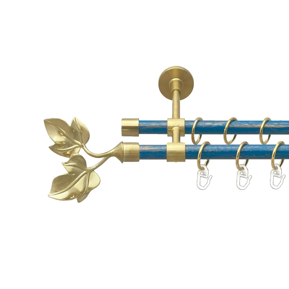 Карниз Orvit Листок металевий дворядний закритий гладка труба кільце металеве Золото Матове - Блакить 16\16 мм 240 см, фото 1