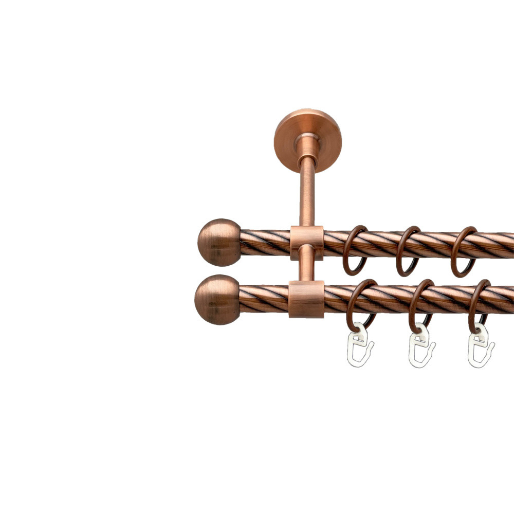 Карниз Orvit Куля Болонь металевий дворядний закритий скручена труба кільце металеве Мідь 16\16 мм 160 см (00-00025303), фото 1