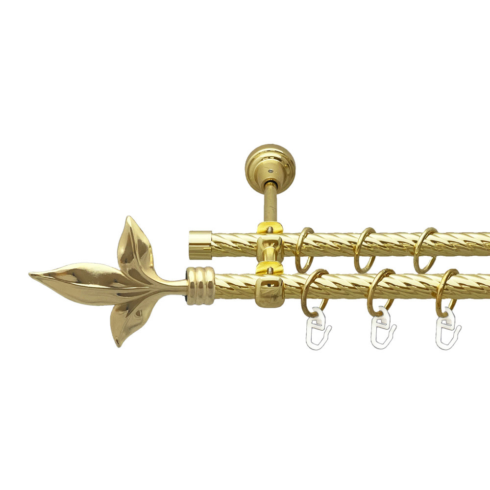 Карниз Orvit Листок Лілії металевий дворядний відкритий скручена труба кільце металеве Золото 16\16 мм 300 см (00-00024939), фото 1