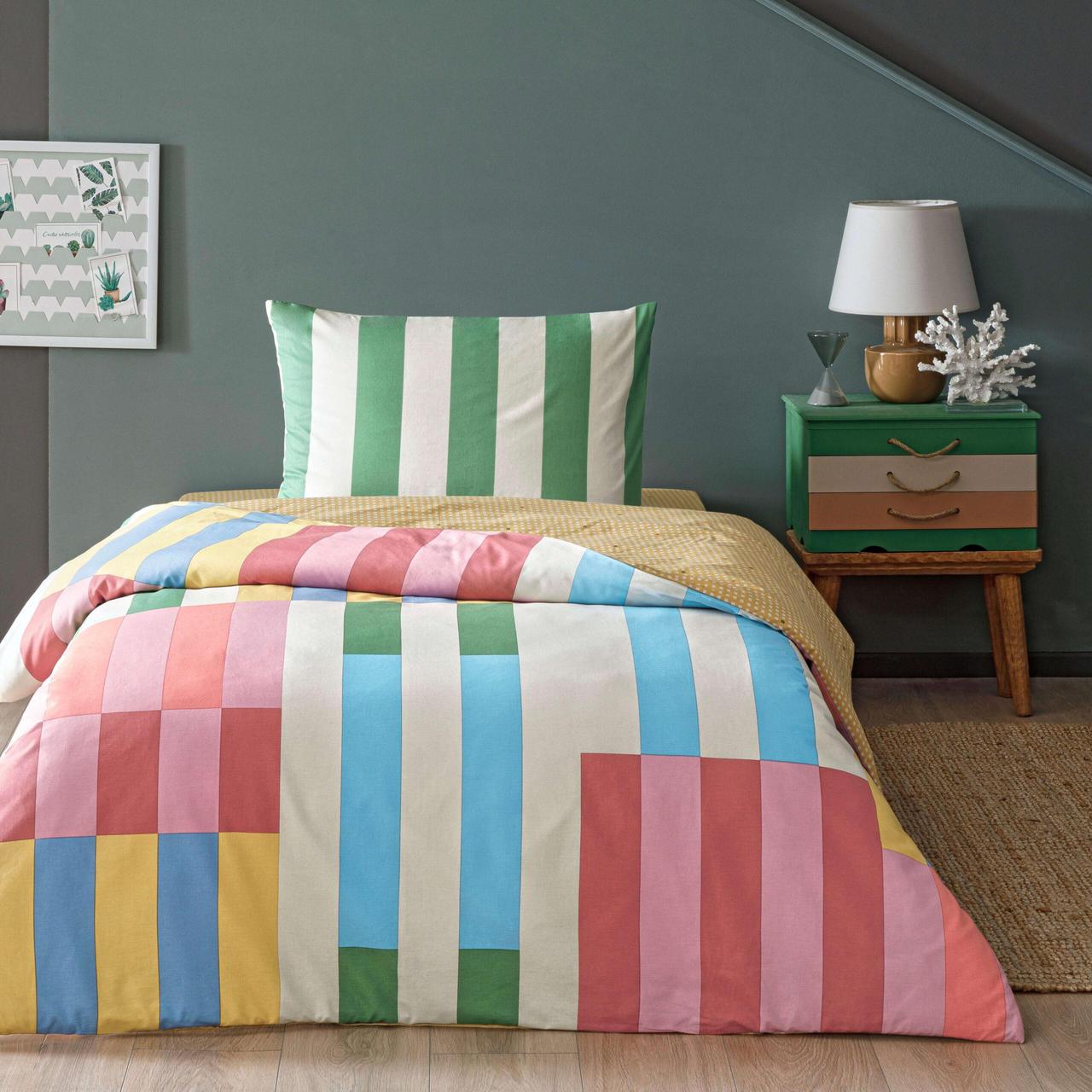 Односпальний комплект TAC Taffy Pink Ранфорс / простирадло на резинці, фото 1