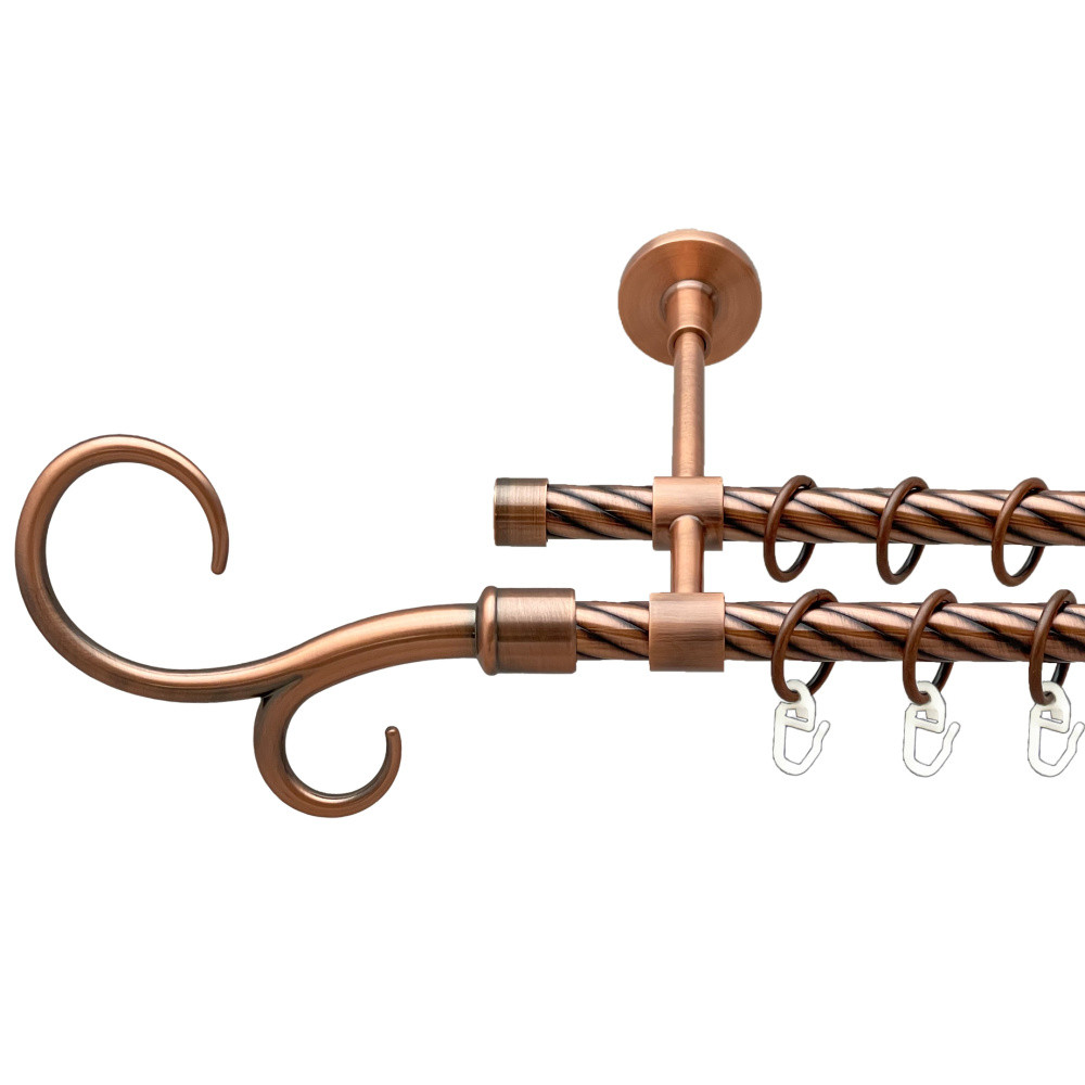 Карниз Orvit Гак Подвійний металевий дворядний закритий скручена труба кільце металеве Мідь 16\16 мм 160 см (00-00025283), фото 1