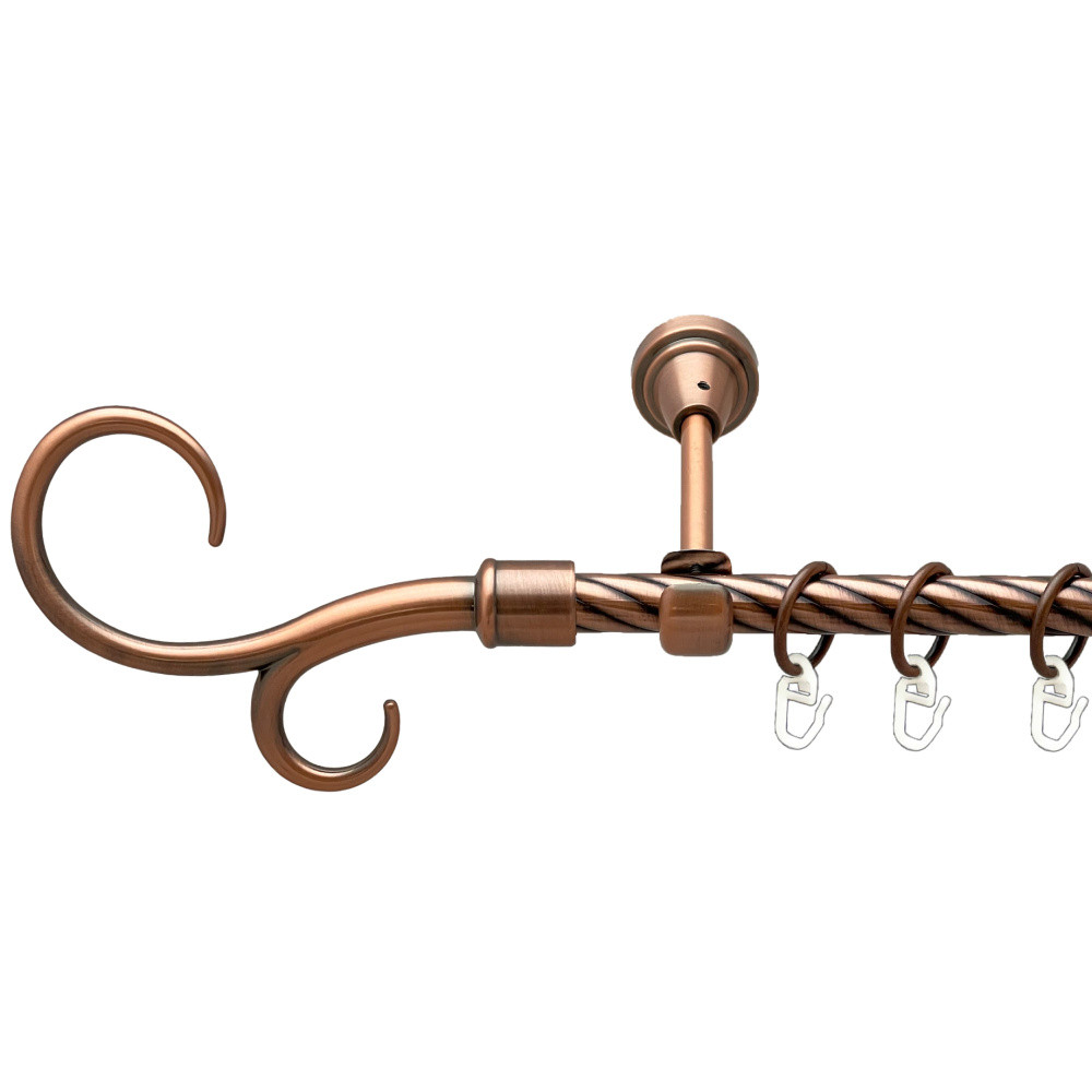 Карниз Orvit Гак Подвійний металевий однорядний відкритий скручена труба кільце металеве Мідь 16 мм 200 см (00-00025145), фото 1