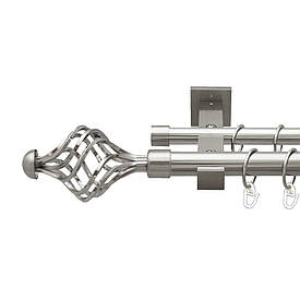 Карниз Orvit Арезо металевий дворядний техно гладка труба кільце металеве Нержавіюча Сталь 25\19 мм 240 см (00-00026527)