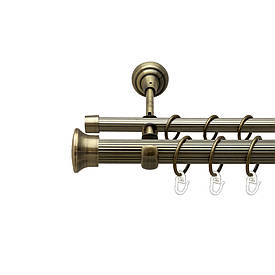 Карниз Orvit Дуо металевий дворядний відкритий рифлена труба кільце металеве Антик 25\16 мм 240 см (00-00025674)