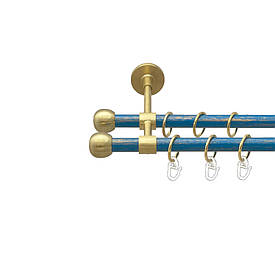 Карниз Orvit Куля Болонь металевий дворядний закритий гладка труба кільце металеве Золото Матове - Блакить 16\16 мм 160 см