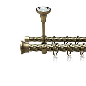 Карниз Orvit Дуо металевий дворядний відкритий до стелі скручена труба кільце металеве Антик 25\16 мм 240 см (00-00025770)
