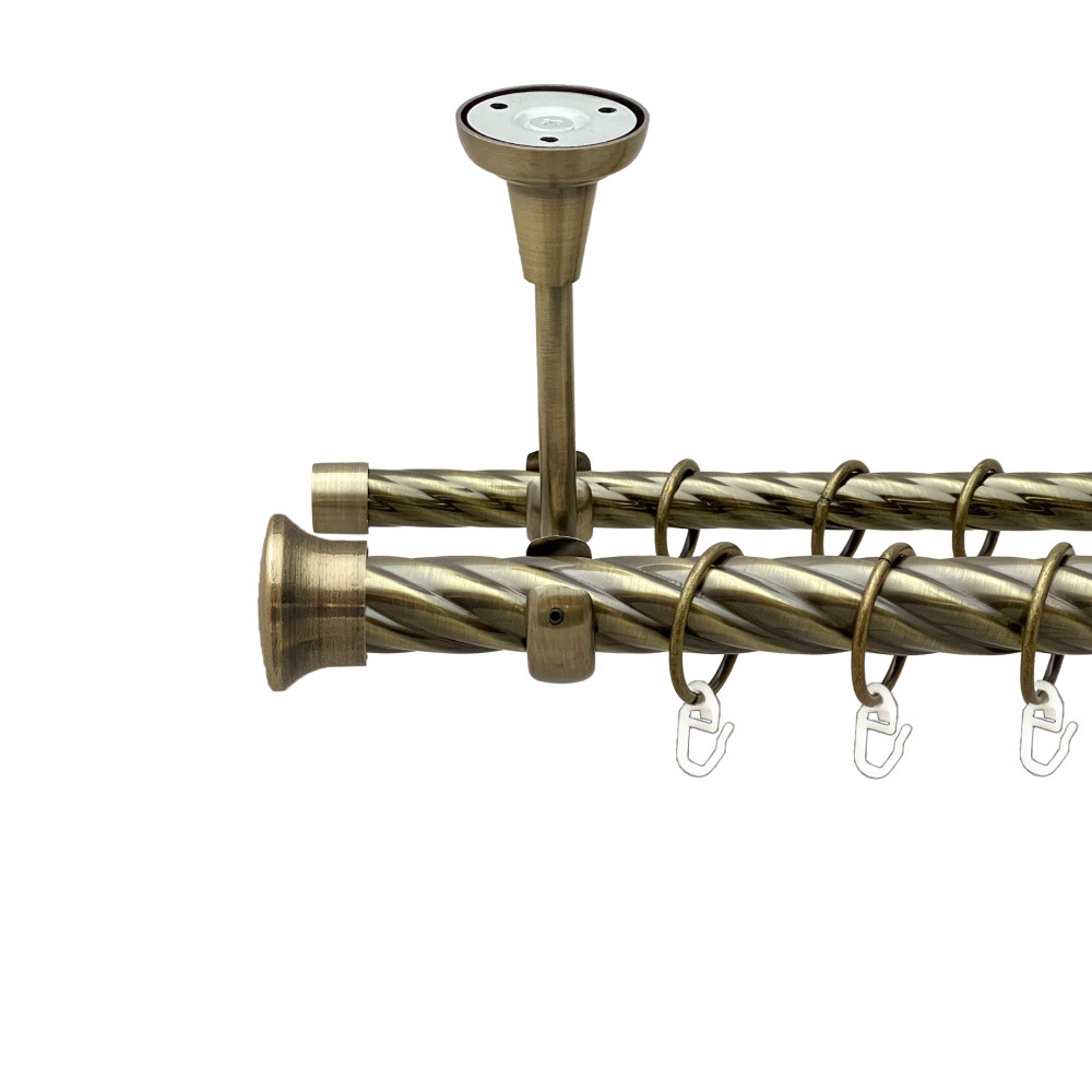 Карниз Orvit Дуо металевий дворядний відкритий до стелі скручена труба кільце металеве Антик 25\16 мм 300 см (00-00025771), фото 1