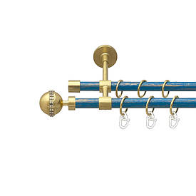 Карниз Orvit Авея металевий дворядний закритий гладка труба кільце металеве Золото Матове - Блакить 16\16 мм 300 см (00-00025019)