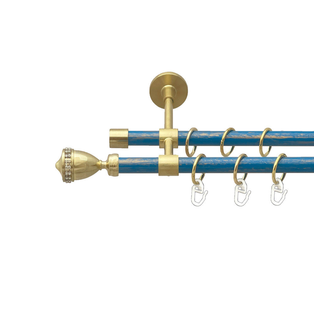 Карниз Orvit Етернія металевий дворядний закритий гладка труба кільце металеве Золото Матове - Блакить 16\16 мм 300 см, фото 1