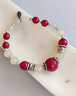 Раслет рубін та рожевий кварц. Браслет з індійського рубіну та кварцу на резинці (гумці).