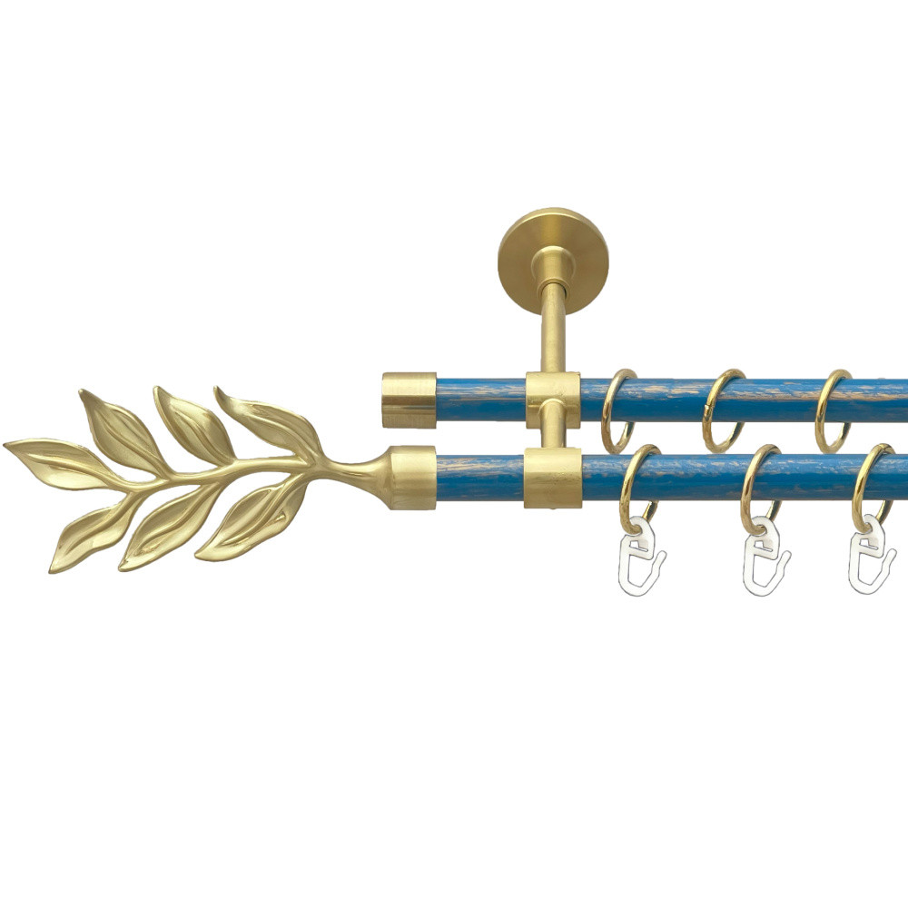 Карниз Orvit Лавр металевий дворядний закритий гладка труба кільце металеве Золото Матове - Блакить 16\16 мм 300 см (00-00025055), фото 1