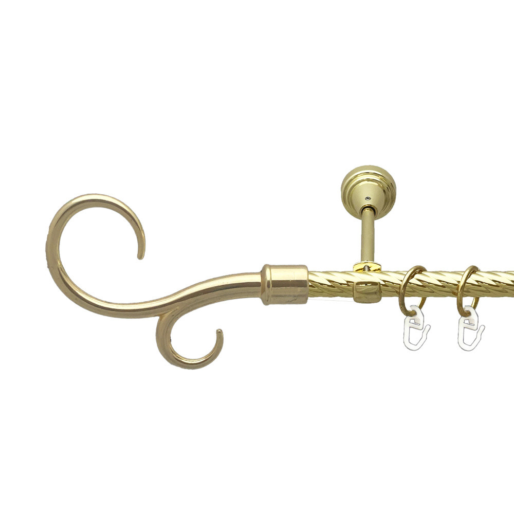 Карниз Orvit Гак Подвійний металевий однорядний відкритий скручена труба кільце металеве Золото 16 мм 300 см (00-00024767), фото 1