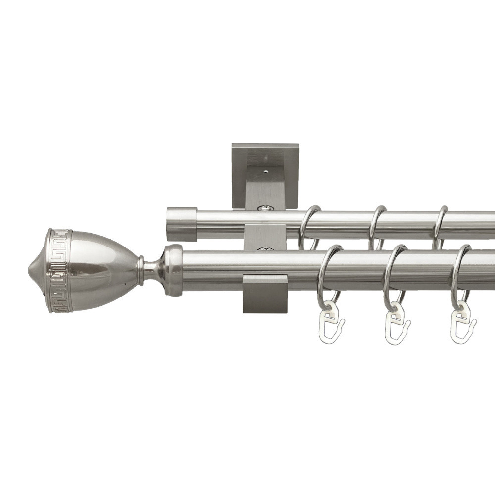 Карниз Orvit Афіна металевий дворядний техно гладка труба кільце металеве Нержавіюча Сталь 25\19 мм 240 см (00-00026531), фото 1