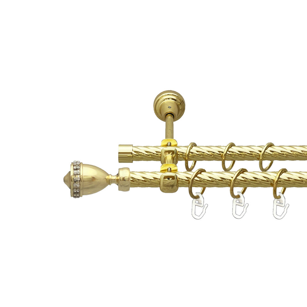 Карниз Orvit Етернія металевий дворядний відкритий скручена труба кільце металеве Золото 16\16 мм 200 см (00-00024913), фото 1