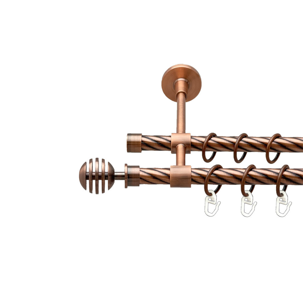 Карниз Orvit Верона металевий дворядний закритий скручена труба кільце металеве Мідь 16\16 мм 300 см (00-00025278), фото 1