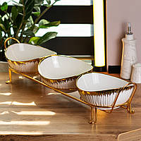 Керамічні піали глибокі 3 шт на підставці монажниця для десертів фруктів цукерок для сервірування столу