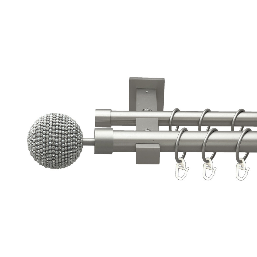 Карниз Orvit Карера металевий дворядний техно гладка труба кільце металеве Сатин 25\19 мм 160 см (00-00026381), фото 1