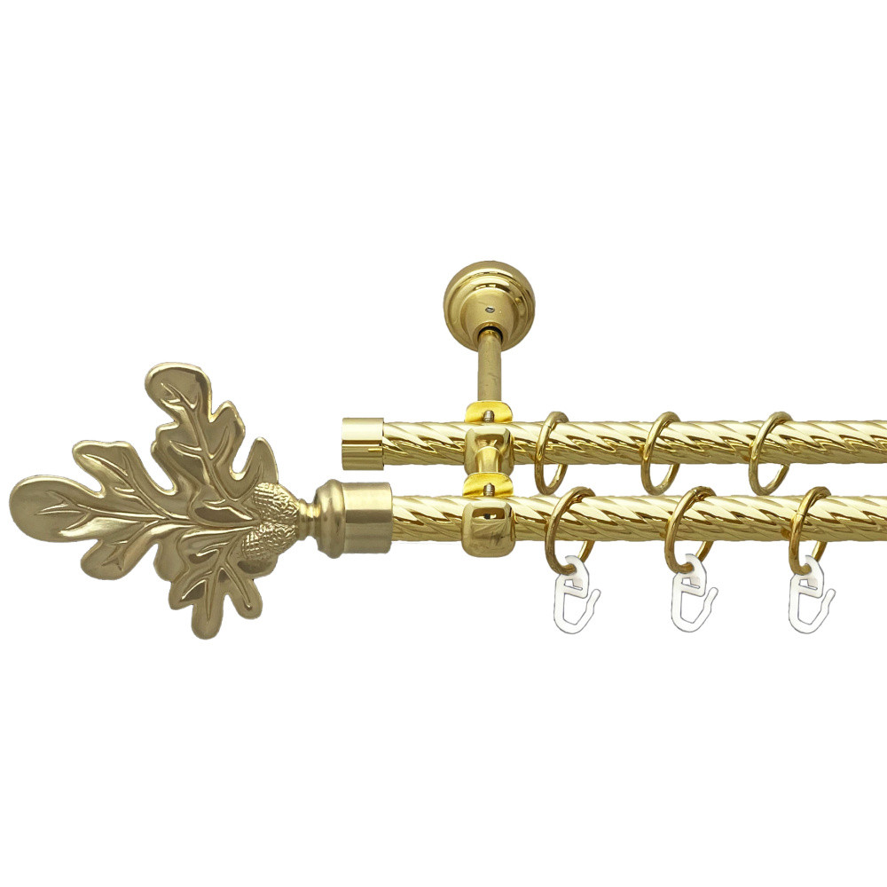 Карниз Orvit Листок Дуба металевий дворядний відкритий скручена труба кільце металеве Золото 16\16 мм 160 см (00-00024932), фото 1