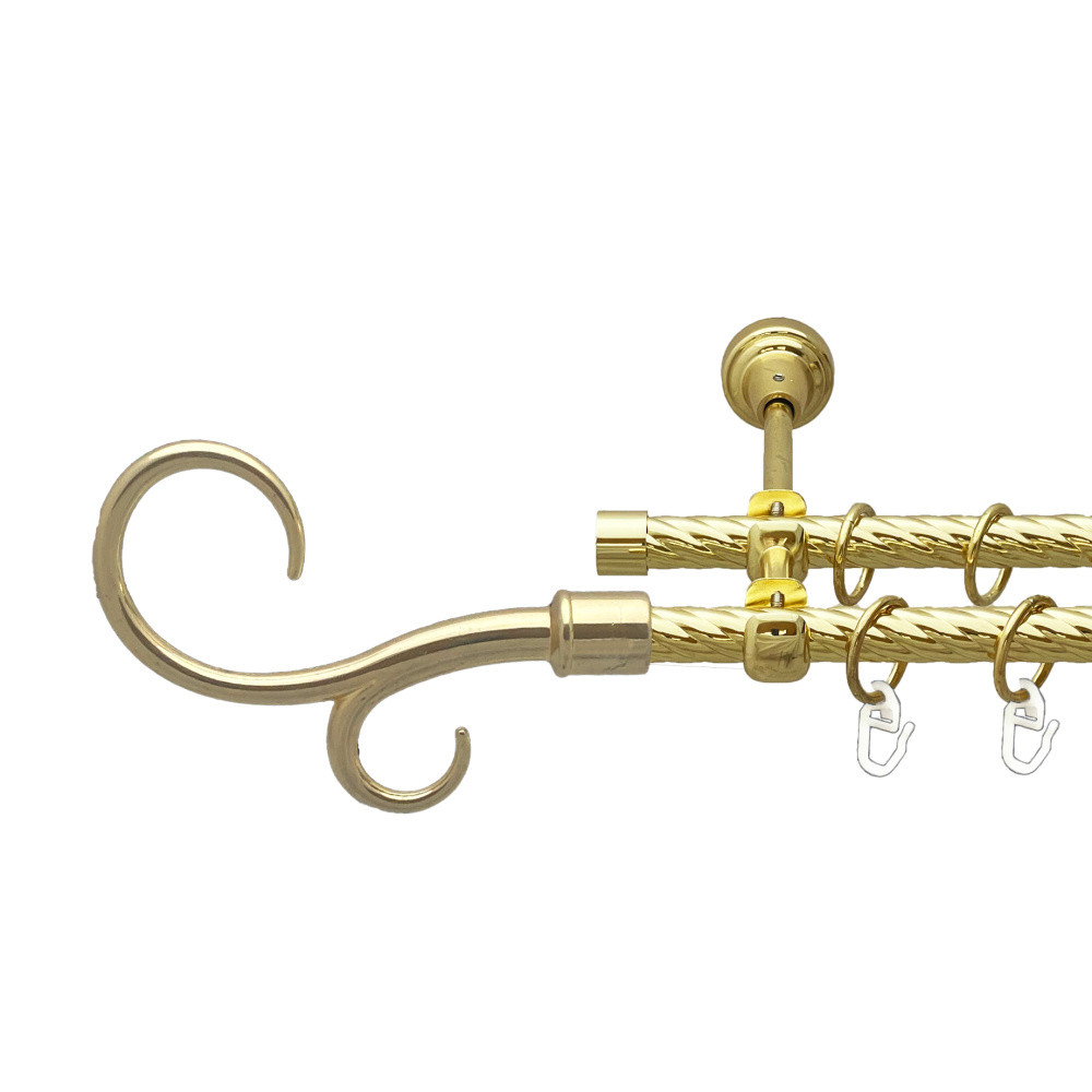 Карниз Orvit Гак Подвійний металевий дворядний відкритий скручена труба кільце металеве Золото 16\16 мм 300 см (00-00024907), фото 1