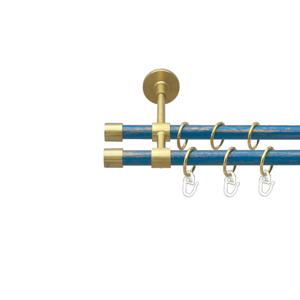 Карниз Orvit Заглушка металевий дворядний закритий гладка труба кільце металеве Золото Матове - Блакить 16\16 мм 160 см, фото 1