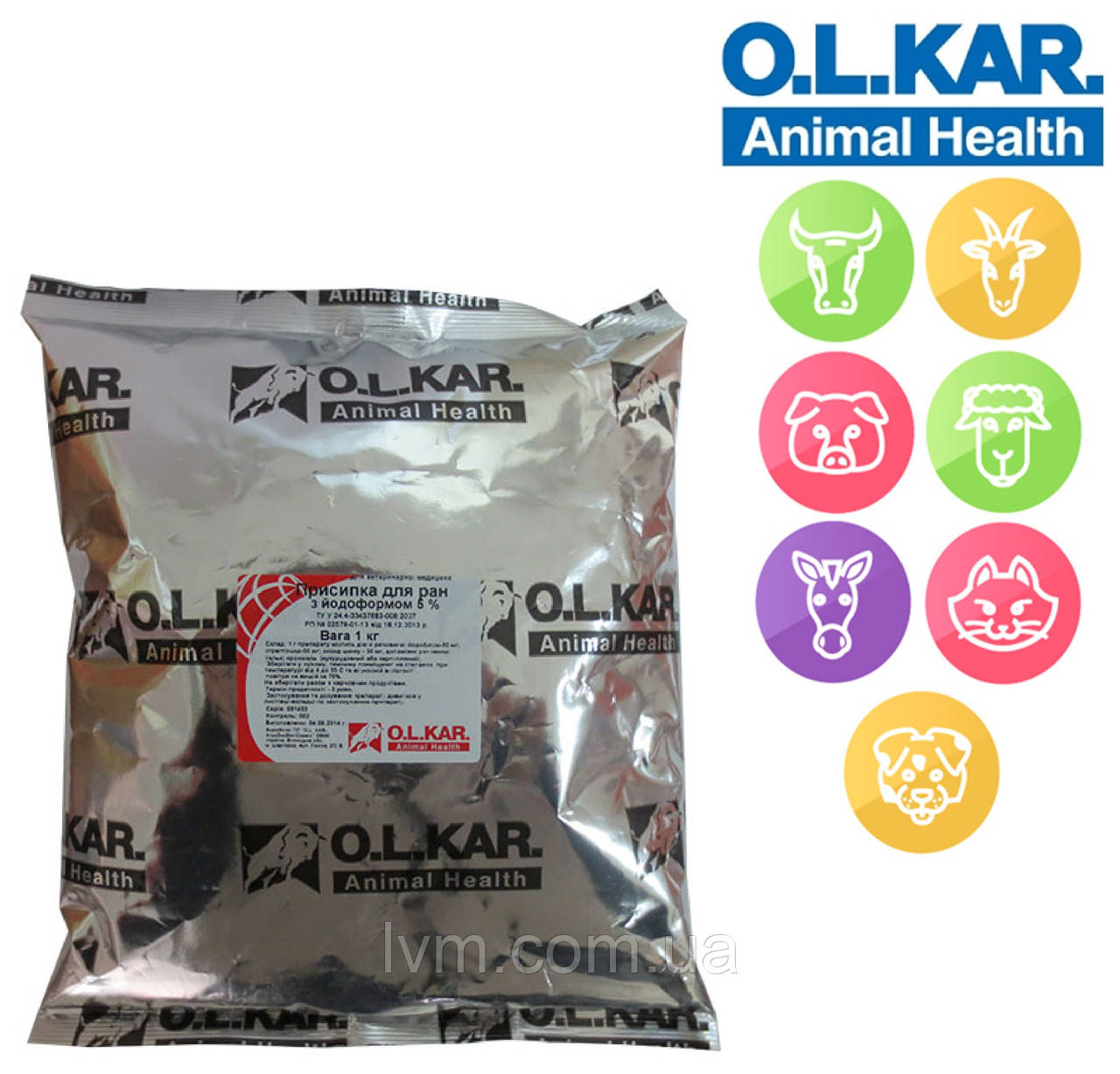 Присипка для ран з ксероформом 5% 1кг, для тварин.