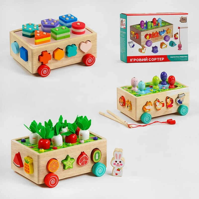 Игровой сортировщик 4FUN Game Club Wood с ксилофоном, вращающимися шестернями, молоточком и магнитной игрой, фото 1