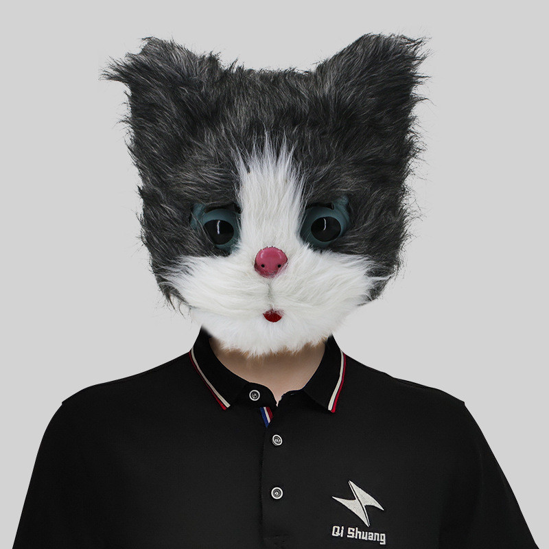 Маска кішки для квадробіки пухнаста закрита сіра / FS-2310