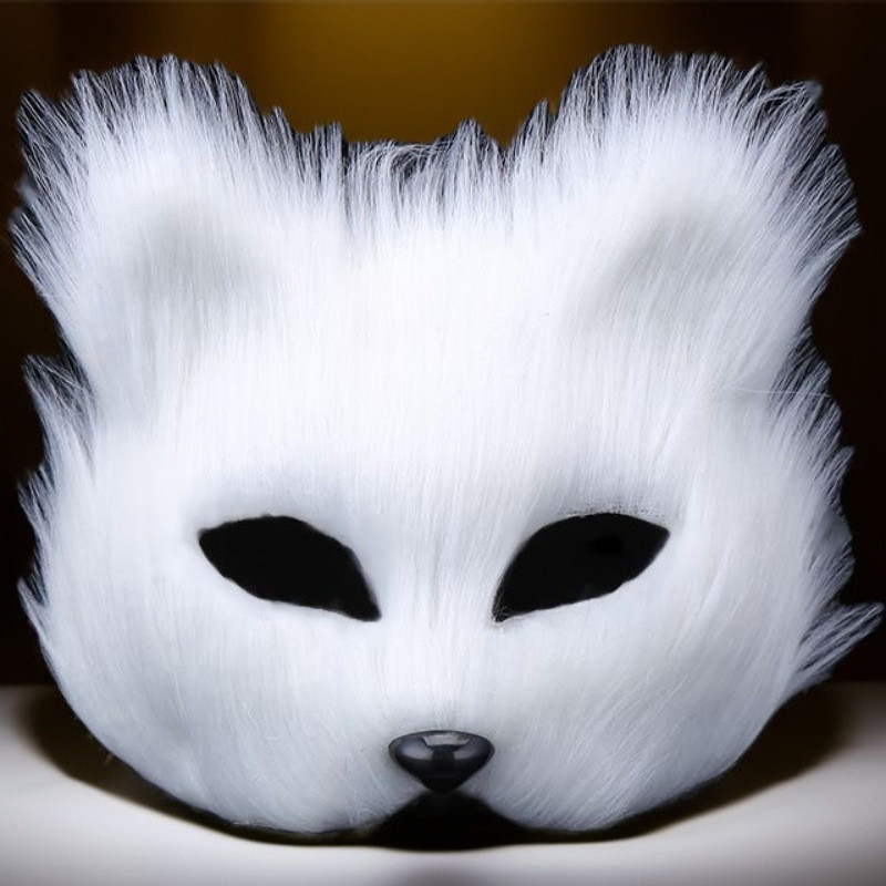 Маска кішки для квадробіки пухнаста карнавальна чорна / FS-2308