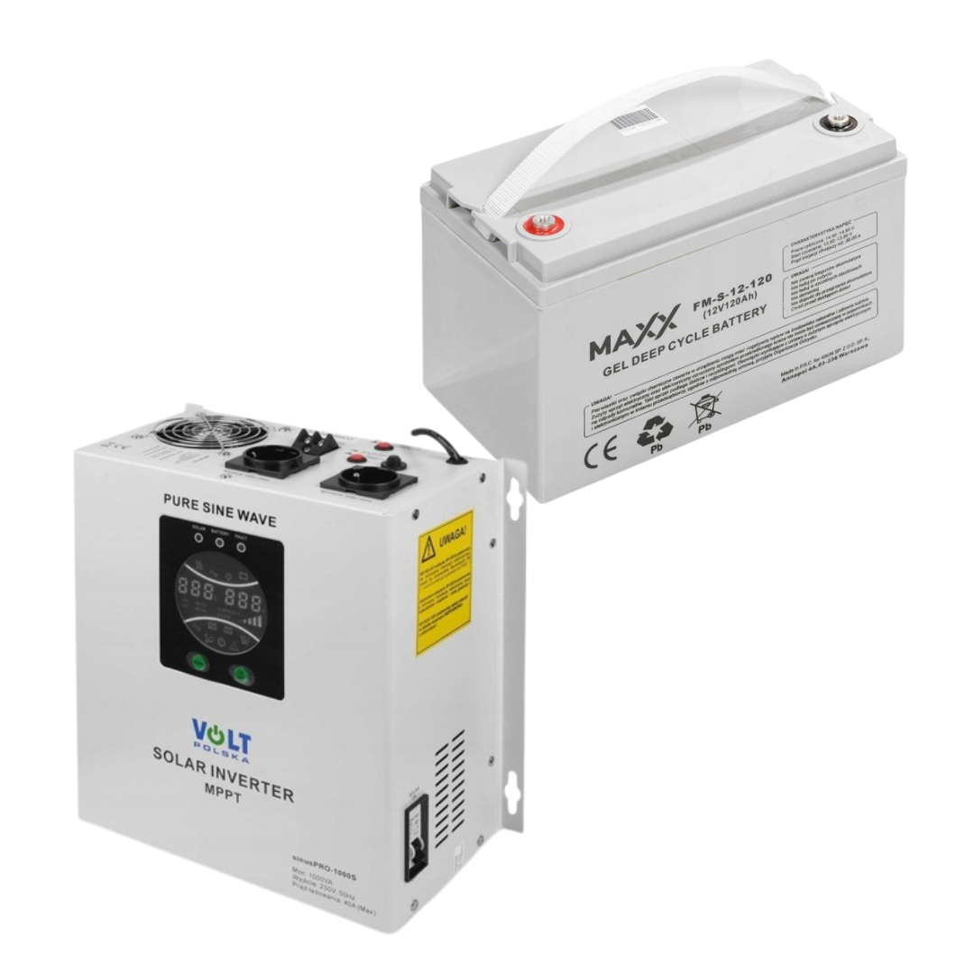 Аварійний комплект електроживлення Volt Polska: SINUS PRO 1000 S + акумулятор 4SUN MAXX GEL 120 Ah"