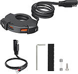 Тонка мотозарядка для телефонів USB на кермо QC3.0 + PD з SAE кабелем і запобіжником, фото 2