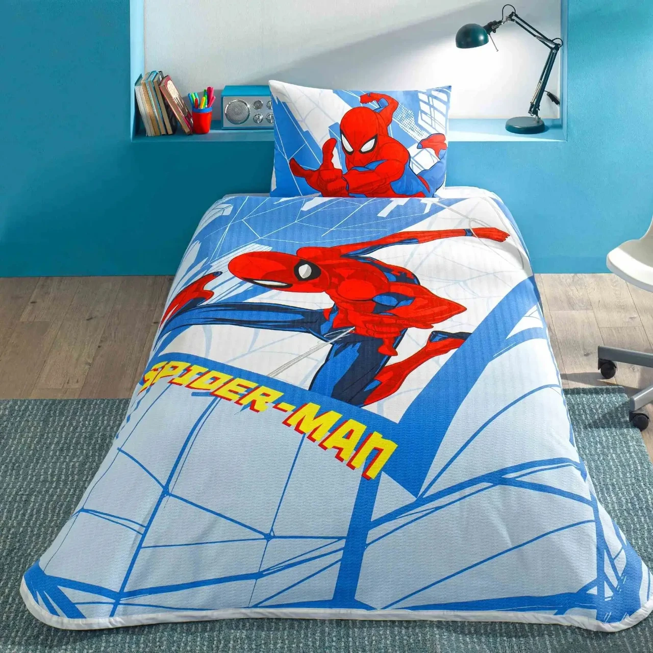 Літній односпальний комплект з покривалом-піке TAC Spiderman Gate простирадло на резинці, фото 1