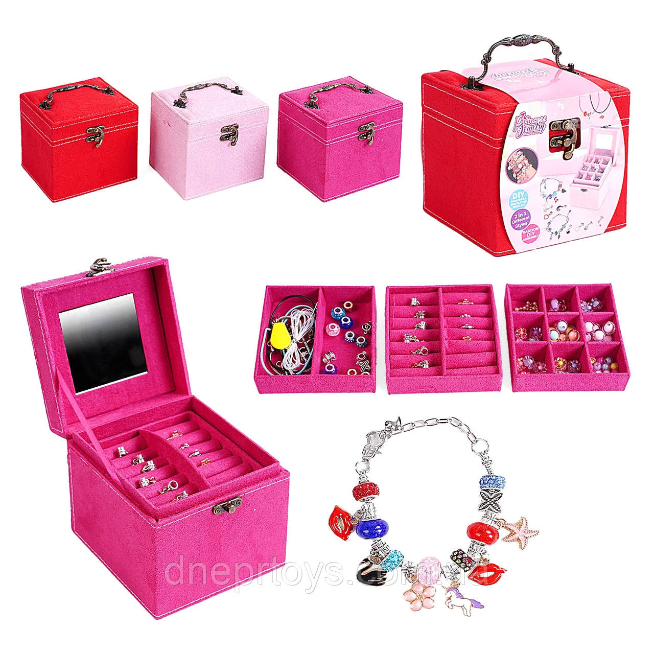 Прикраси дзеркальце набір намистин та підвісок основи для браслетів та намист пінцет у валізі 12*12*12см (769-25), фото 1