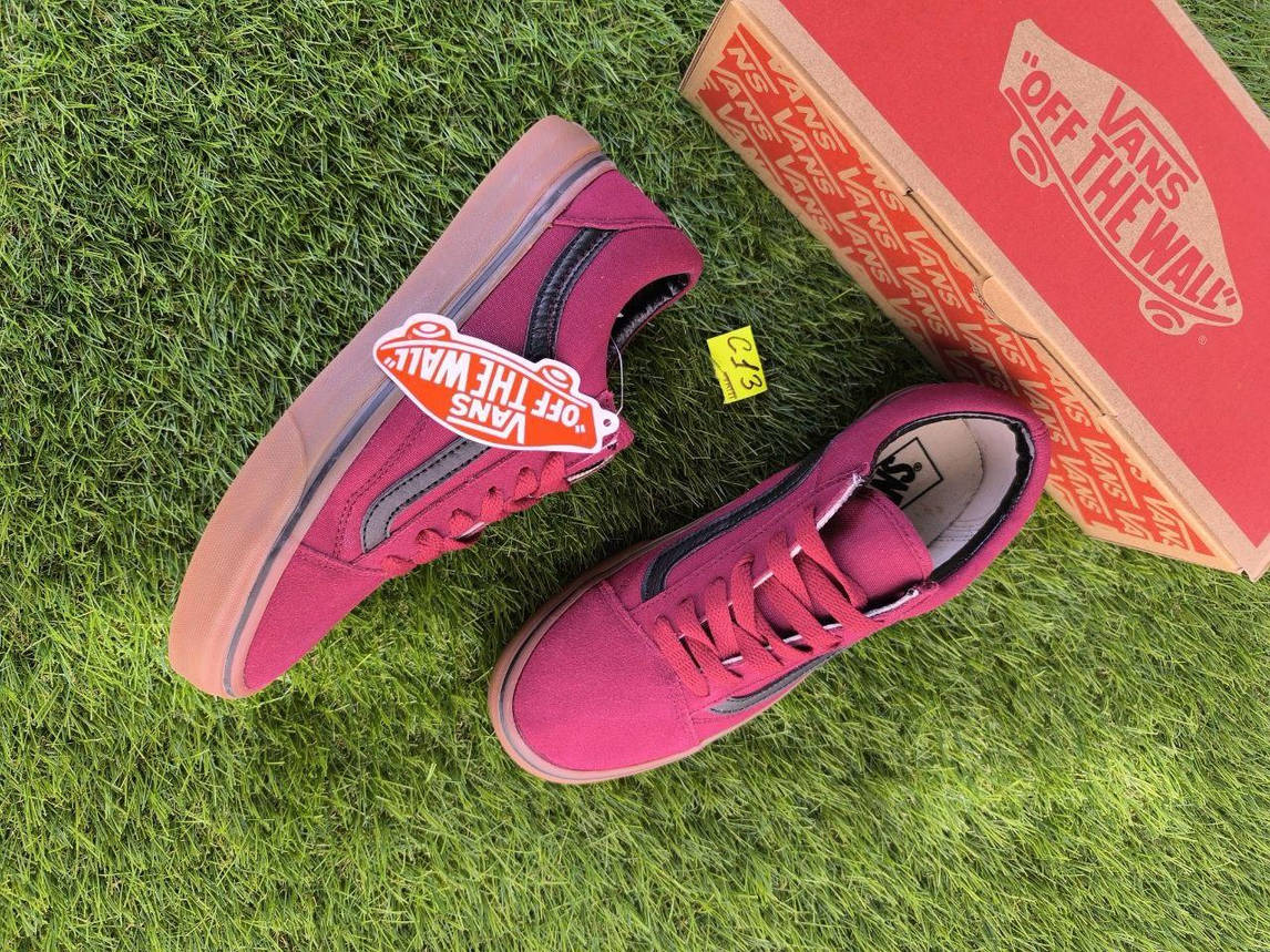 СКИДКА 38 р Кеды Бордо на рыжей подошве Vans Old Skool кроссовки оригинал WineRed / GREY текстиль замша, фото 1