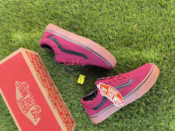 СКИДКА 38 р Кеды Бордо на рыжей подошве Vans Old Skool кроссовки оригинал WineRed / GREY текстиль замша, фото 2