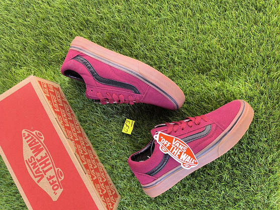 СКИДКА 38 р Кеды Бордо на рыжей подошве Vans Old Skool кроссовки оригинал WineRed / GREY текстиль замша, фото 3