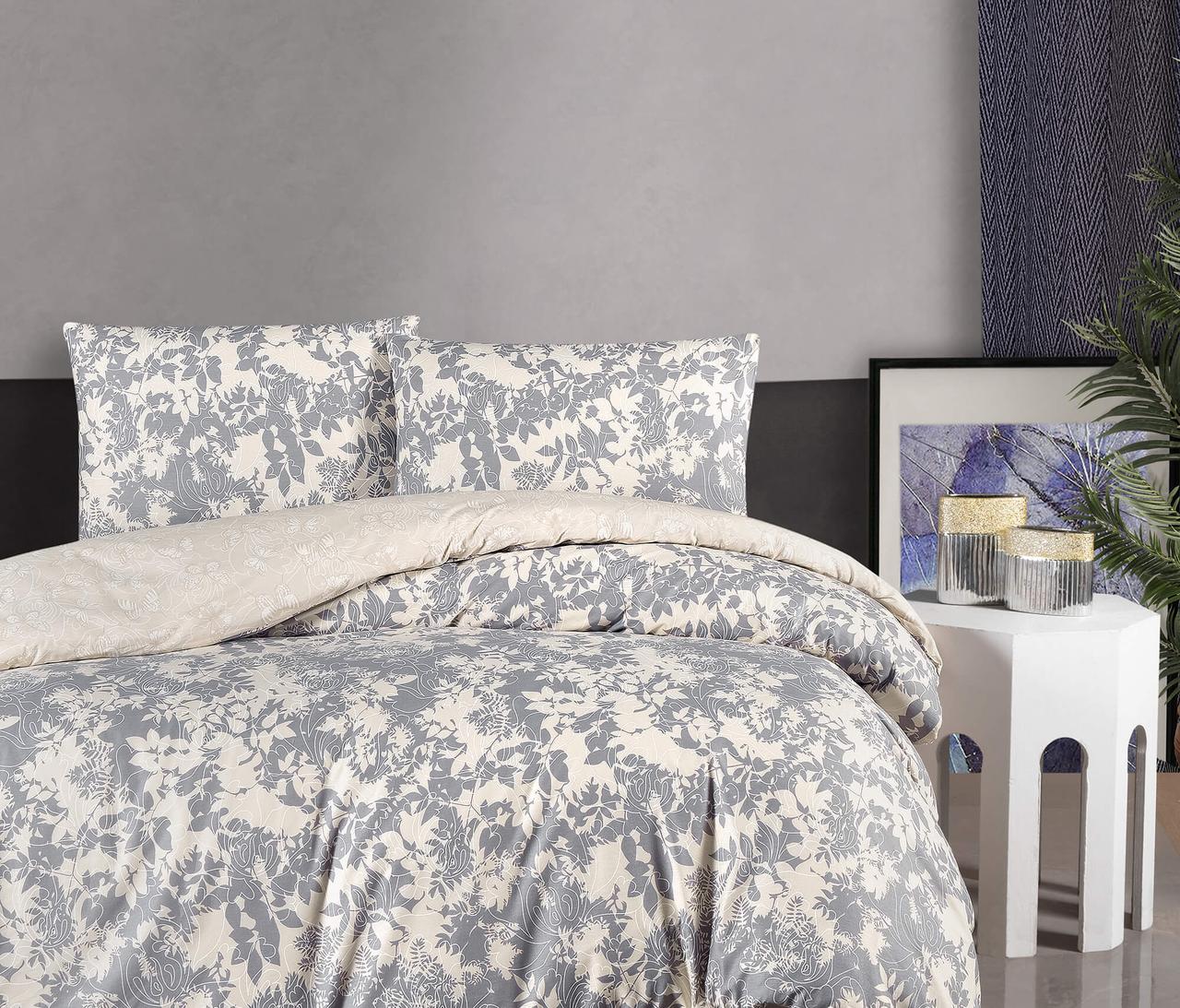 Односпальний комплект First Choice Homesko Colin Grey Ранфорс простирадло на резинці, фото 1