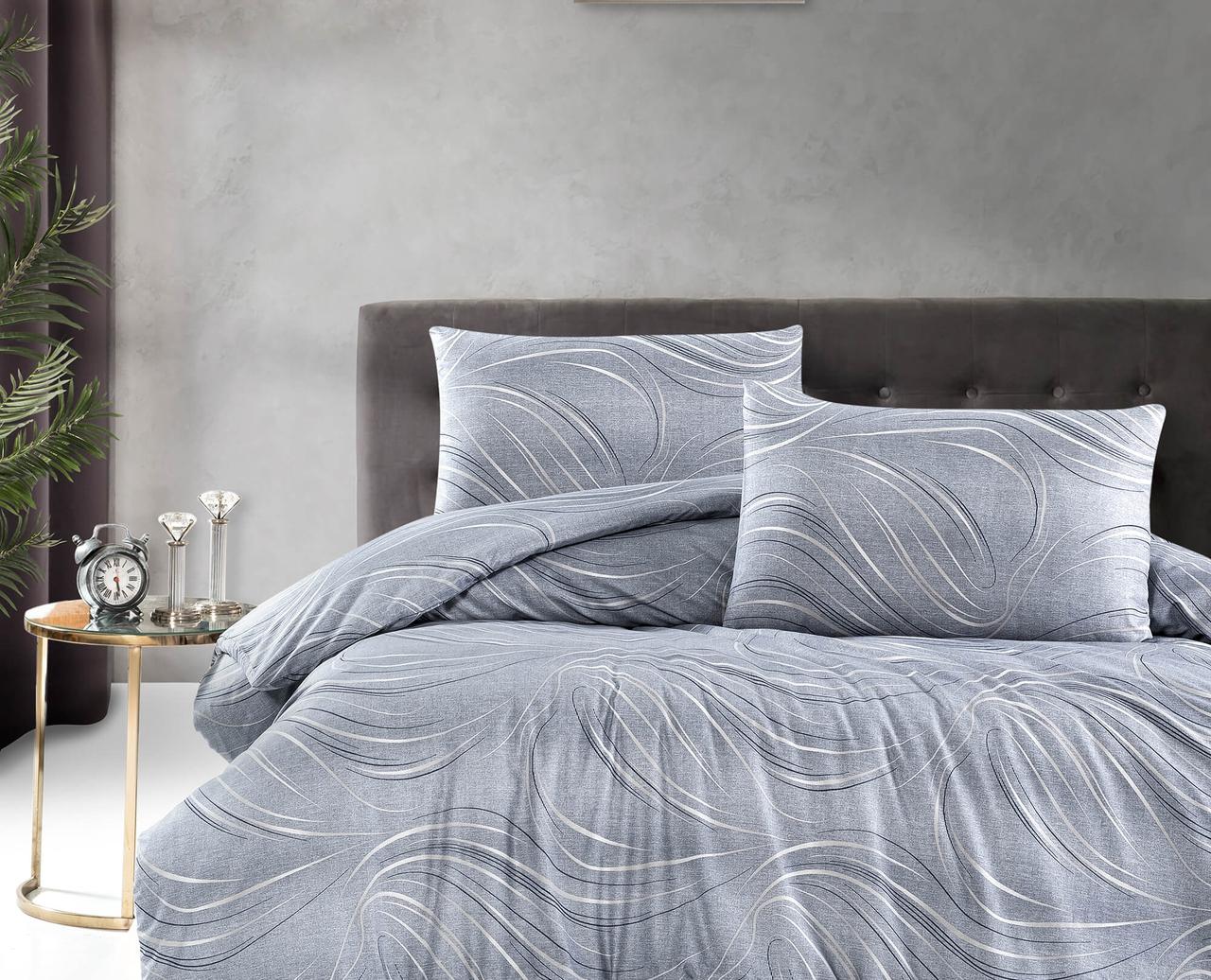 Односпальний комплект First Choice Homesko Donis Grey Ранфорс простирадло на резинці, фото 1