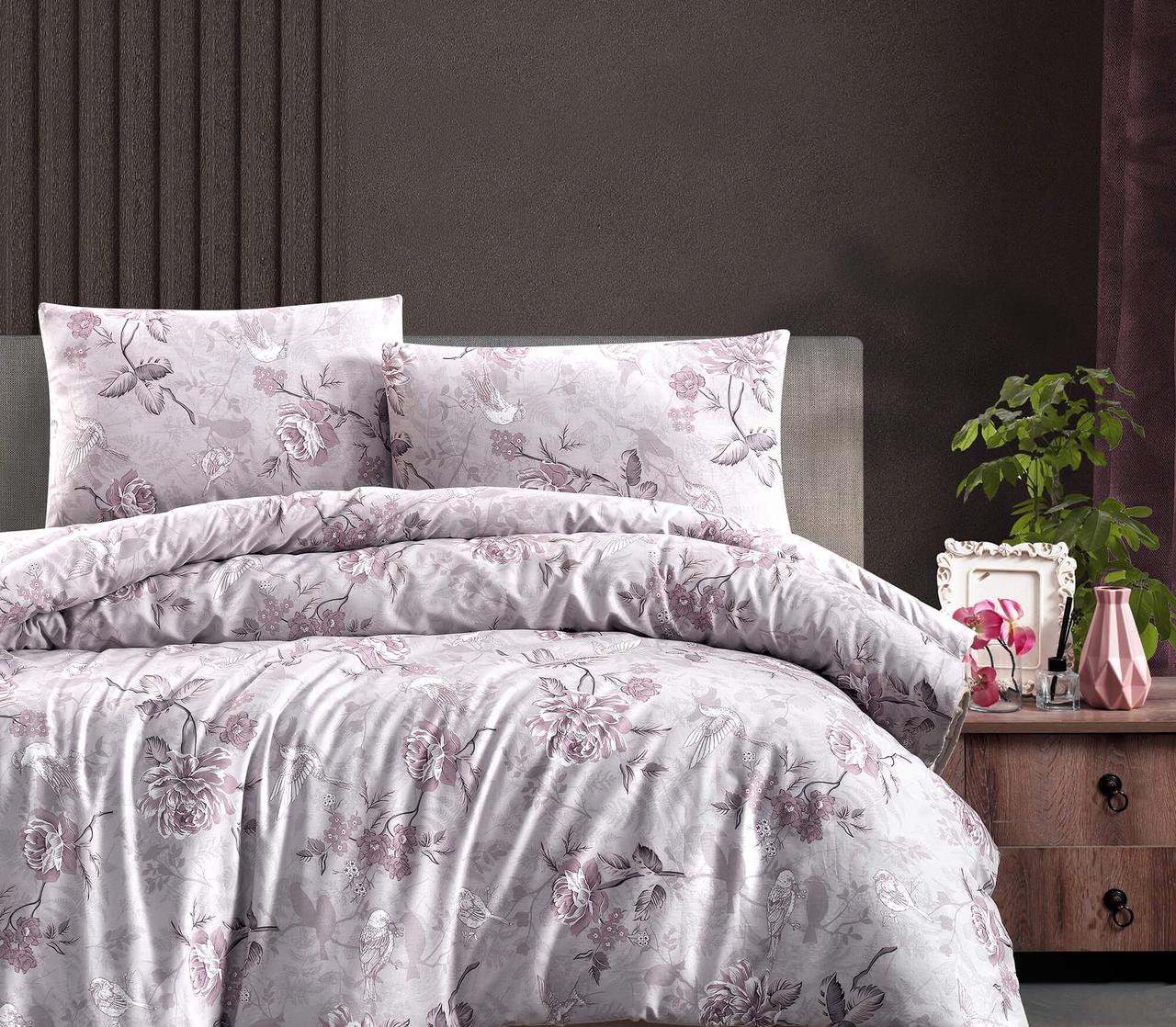 Односпальний комплект First Choice Homesko Ibiza Lilac Ранфорс простирадло на резинці, фото 1