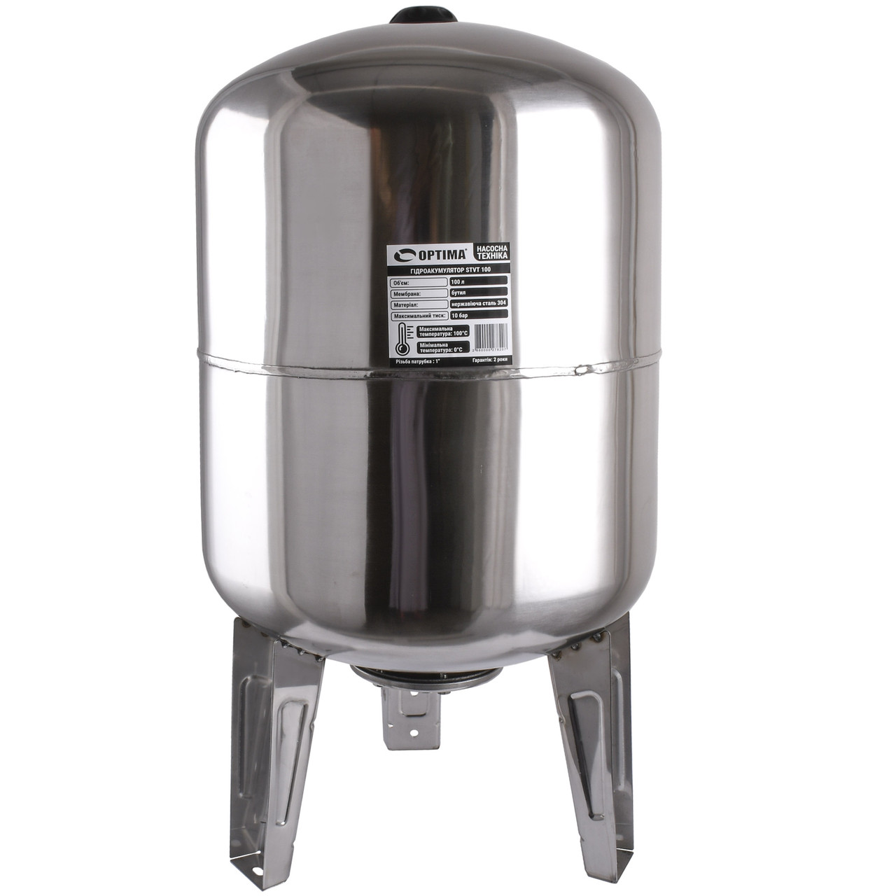 Гідроакумулятор 100 л 10bar верт. нержавійка, фото 1