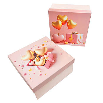 Коробка подарункова квадрат 19*19*9,5 см серця мікс 2034Y-203-L