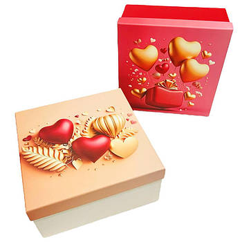 Коробка подарункова квадрат 15*15*6,5 см серця мікс 2034Y-204-S