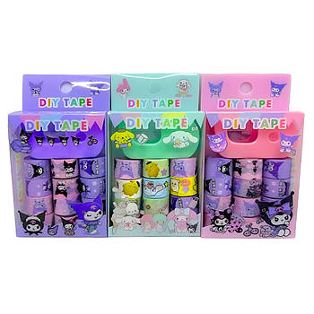 Скотч декоративний Decor набір 12 шт. 1,2 см*2,2 м Друзі Kuromi, асорті з диспенсором HLL-1201-K