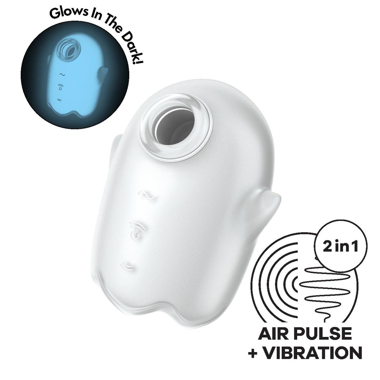 Вакуумний кліторальний стимулятор з вібрацією Satisfyer Glowing Ghost White, світиться в темряві, фото 1