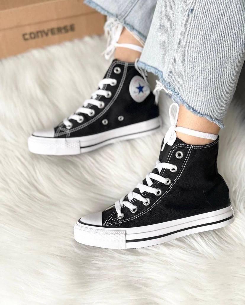 Кеди жіночі високі універсальні весна-осінь чорно-білі Конверси Converse all star, фото 1
