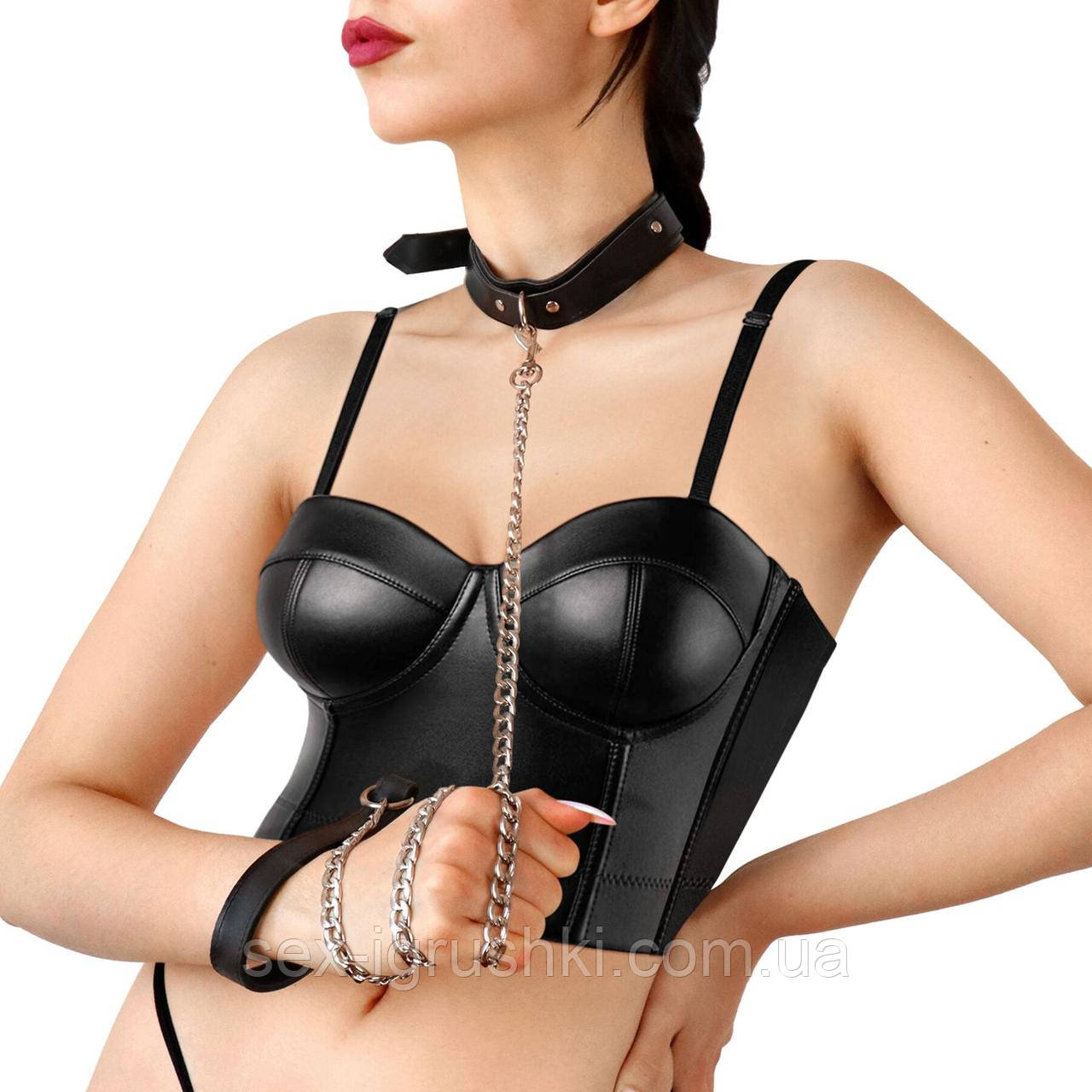 Нашийник з повідцем з екошкіри Art of Sex - Leash and Collar Emoji SX0515