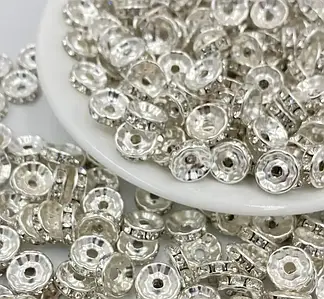 Намистини Розділювачі зі Стразами / Ø-10 мм / Упаковка ≈ 40-45шт / Срібний Прозорий