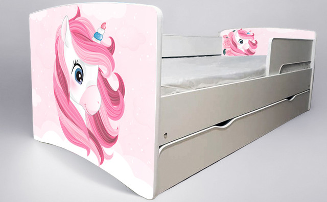 Ліжко для дівчинки Єдиноріг Unicorn з шухлядою на ламелях, захисний бортик
